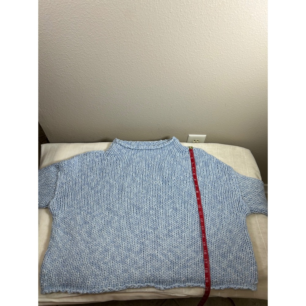 Free People Cotton Blend Opal Rollneck Blue Cozy Boho Relaxing Knit Sweater L - Picture 9 of 10